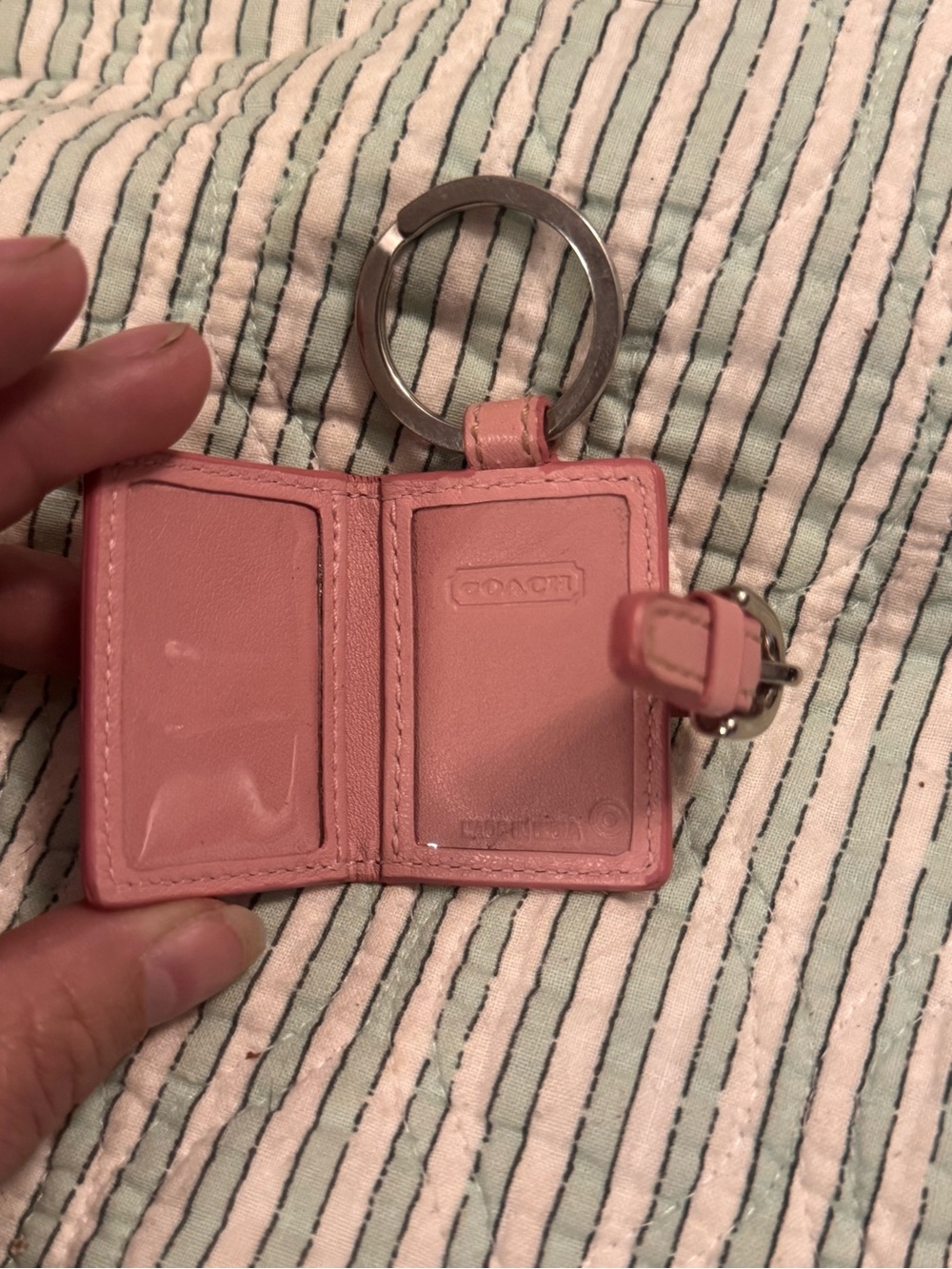 Y2K vintage Coach Pink Leather Mini photo frame Key Holder Keychain